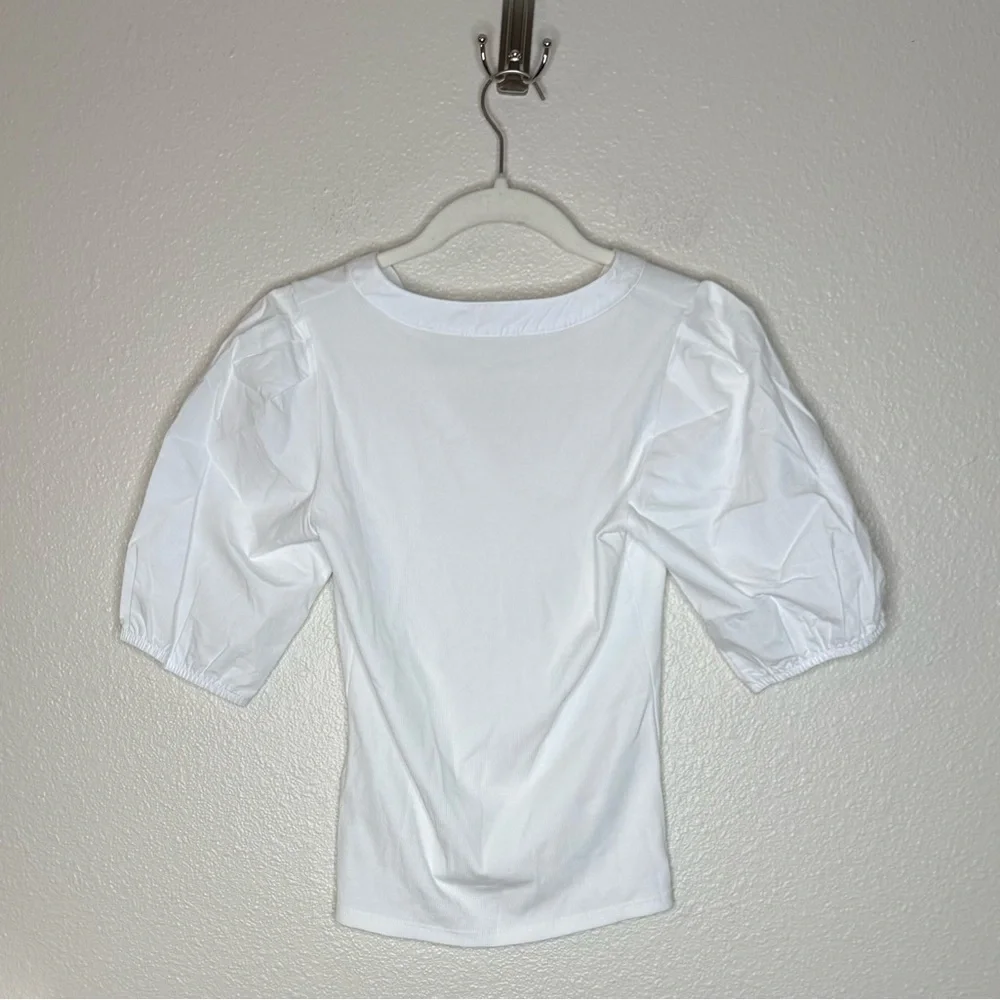 MADEWELL V-Neck Puff Sleeved Mixy Top Blouse NWT XS Classic White